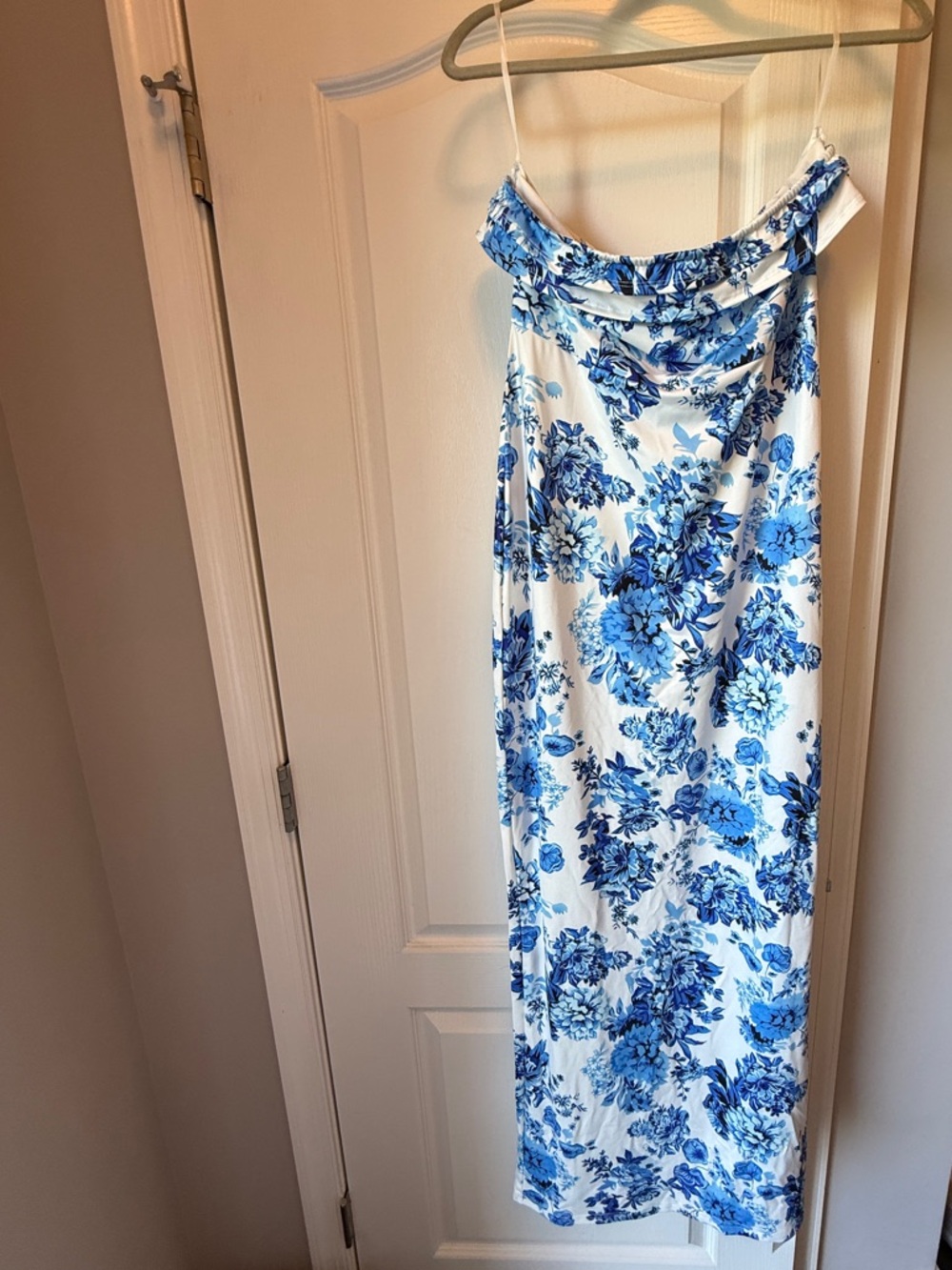 Commense White Dress with Blue Floral Print